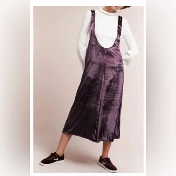 NWT Anthropologie Maeve Velvet Culotte Overalls Wide Leg Cropped Jumpsuit - Picture 2 of 6